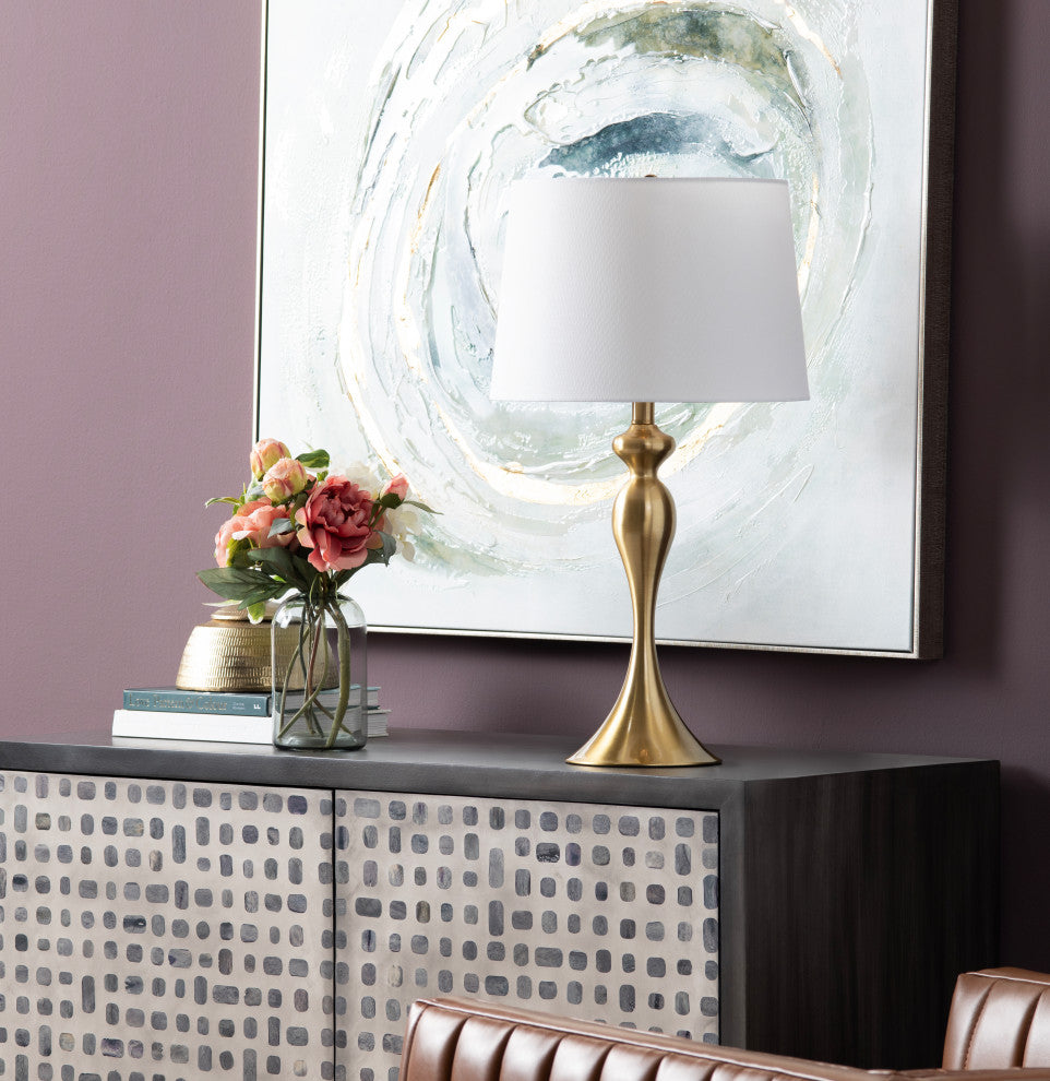 25.5"H Gold Steel Table Lamp Set with White Linen Shade