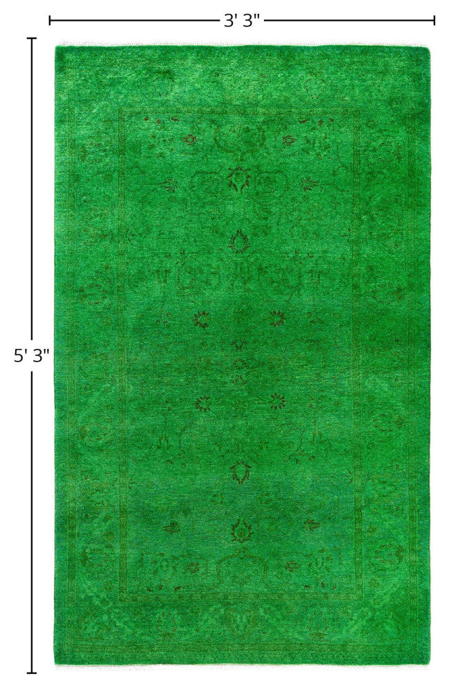 Overdyed One-of-a-Kind Hand-Knotted Area Rug Green, 3' 3" x 5' 3"