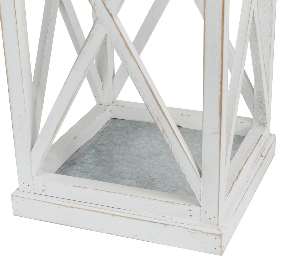 Set of 2 Farmhouse Wooden Lantern, White