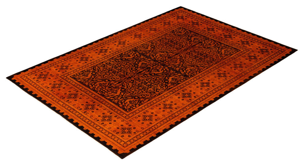 Overdyed One-of-a-Kind Hand-Knotted Area Rug Orange, 6' 4" x 9' 6"