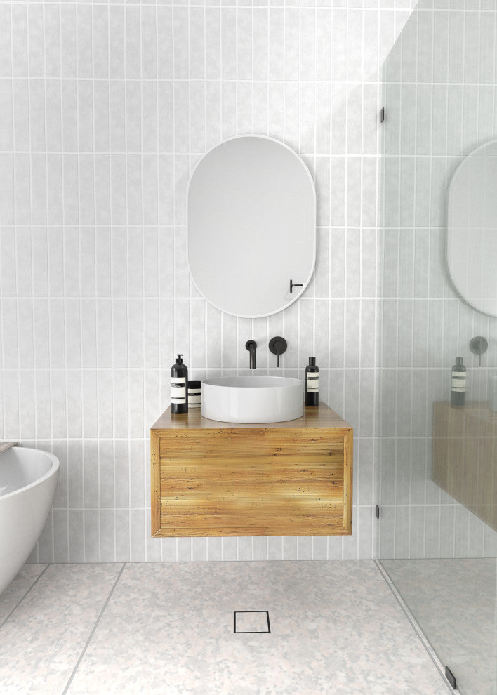 20" W X 28" H Pill Shape Stainless Steel Framed Mirror, White