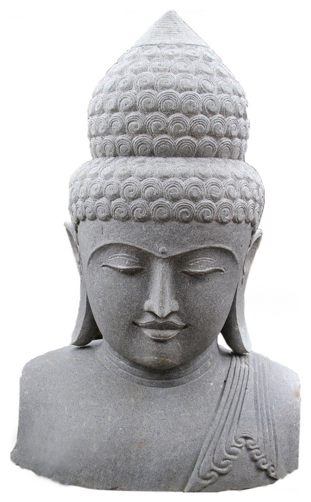 Large Volcanic Stone Buddha Bust