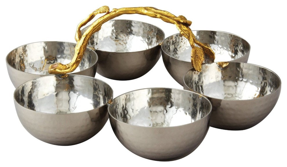 Elegance Golden Vine Hammered Stainless Steel Bowl Server, Set of 6
