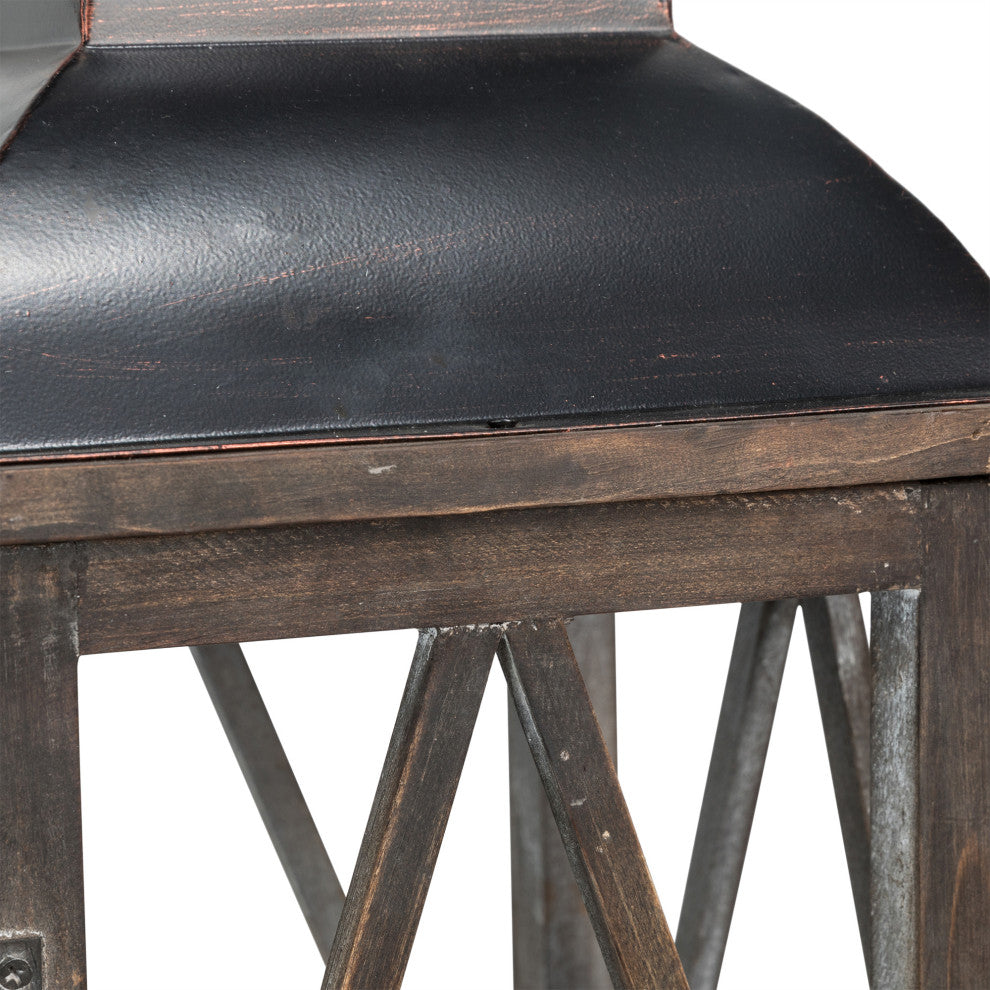 Farmhouse Wood Metal Lanterns Set of 2, Black