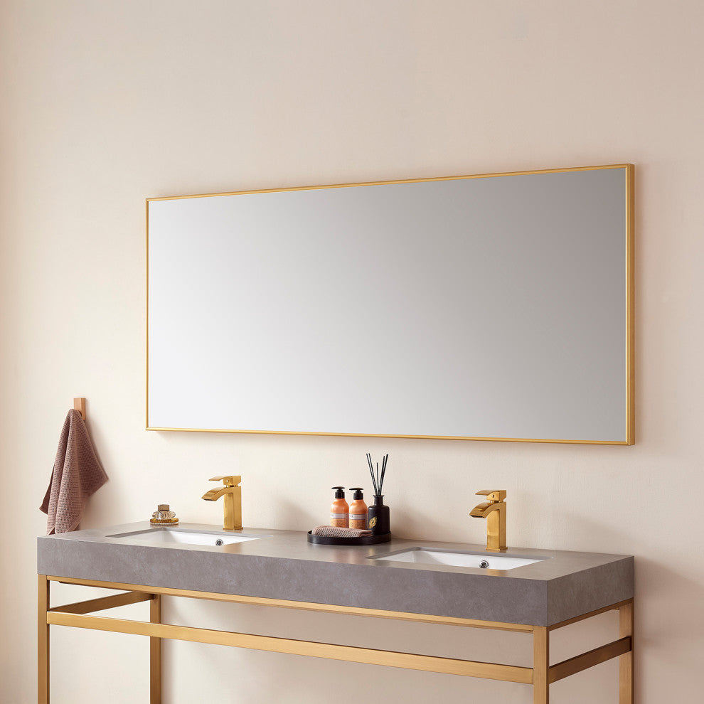 Viella Rectangular Aluminum Wall Mounted Mirror, Brushed Gold, 72"