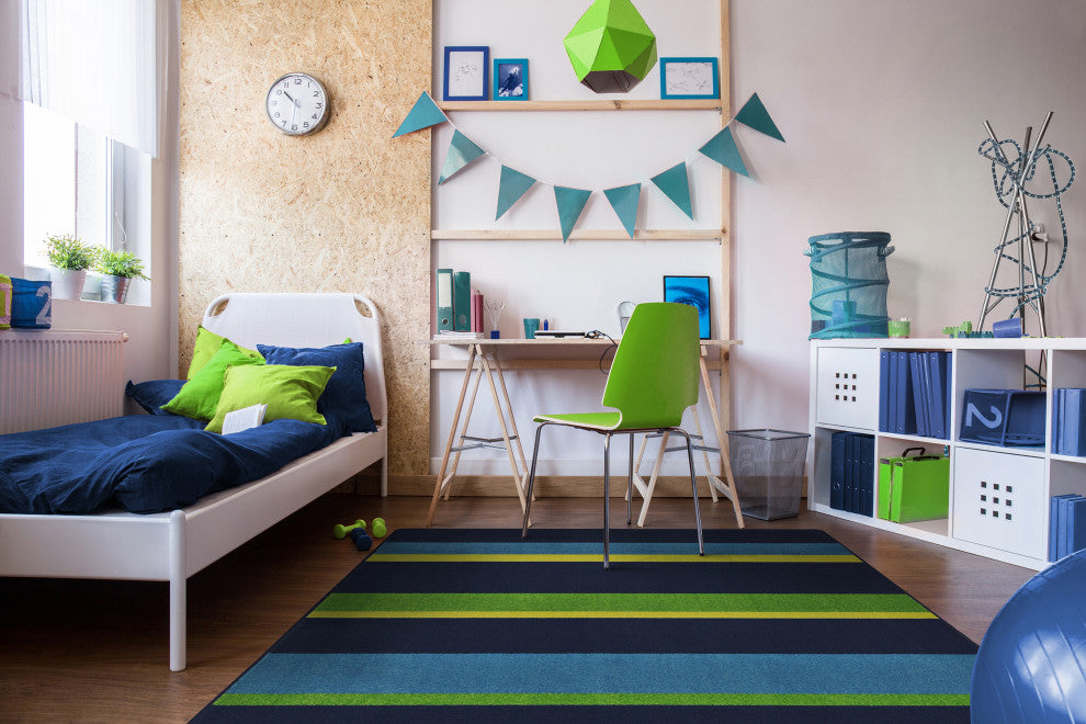 Kid Essentials Rug, Straight and Narrow, Navy, 5'4"x7'8"