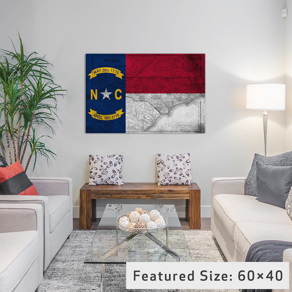 "State Flag Overlay Series: North Carolina (Vintage Map)" by iCanvas, 26x18x1.5"