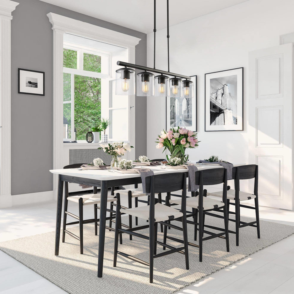 LNC 5-Light Industrial Matte Black and Linear Pendant Light for Kitchen Isalnd