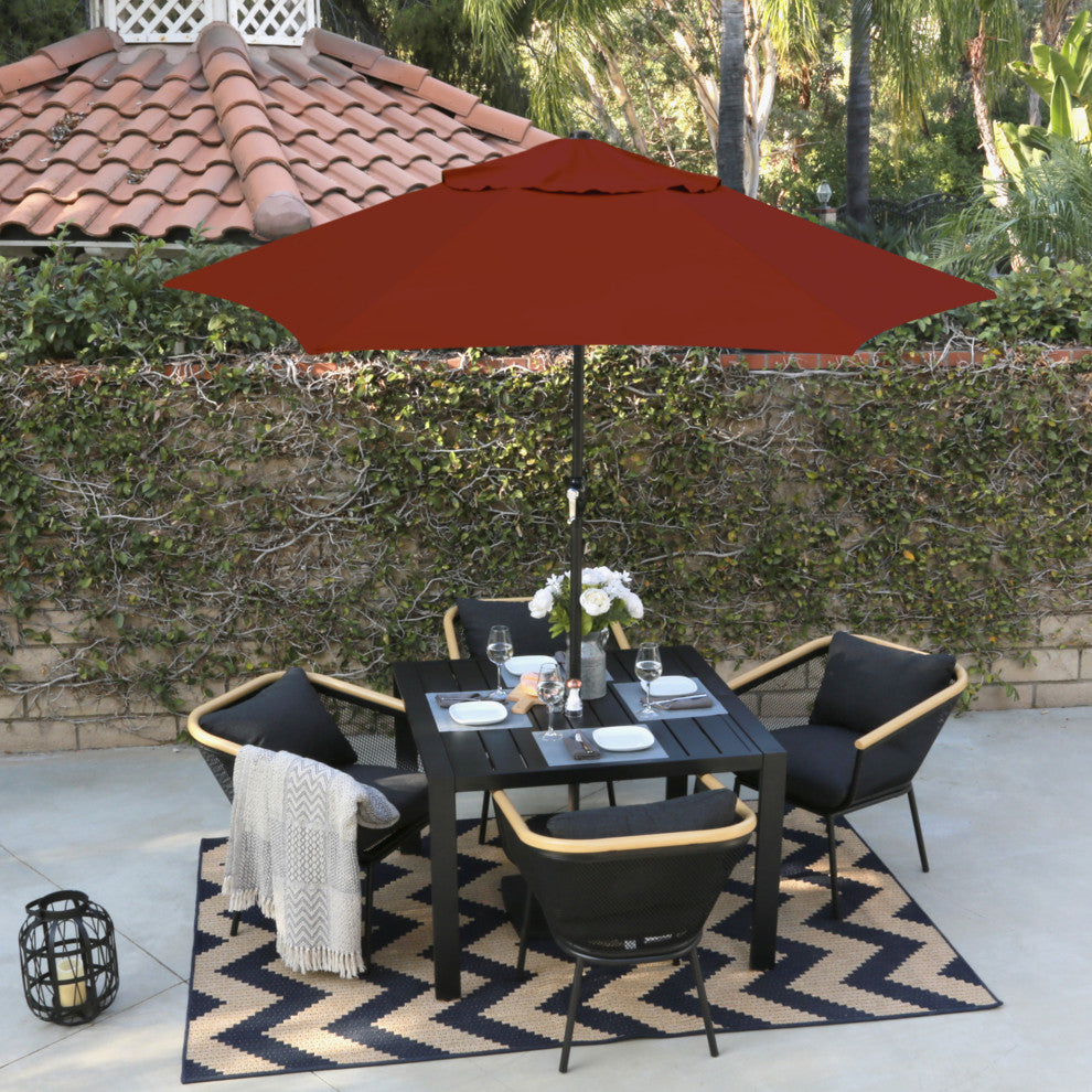 Astella 9' Round Outdoor Patio Umbrella With Push Tilt, Polyester Brick