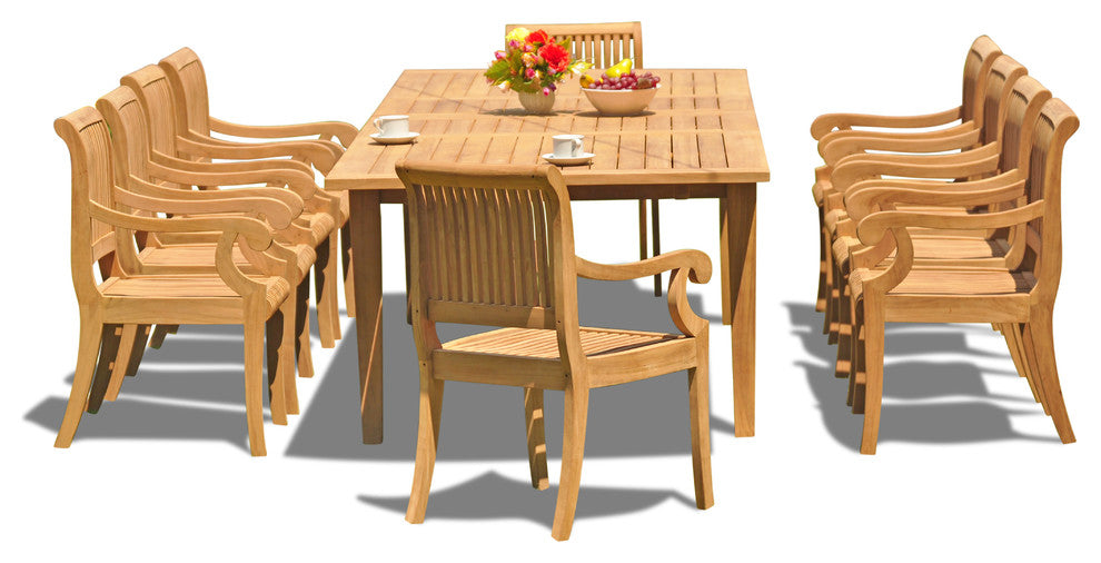 11-Piece Teak Set, 122" X-Large Rectangle Tbl, 10 Giva Chairs, Sunbrella Cushion