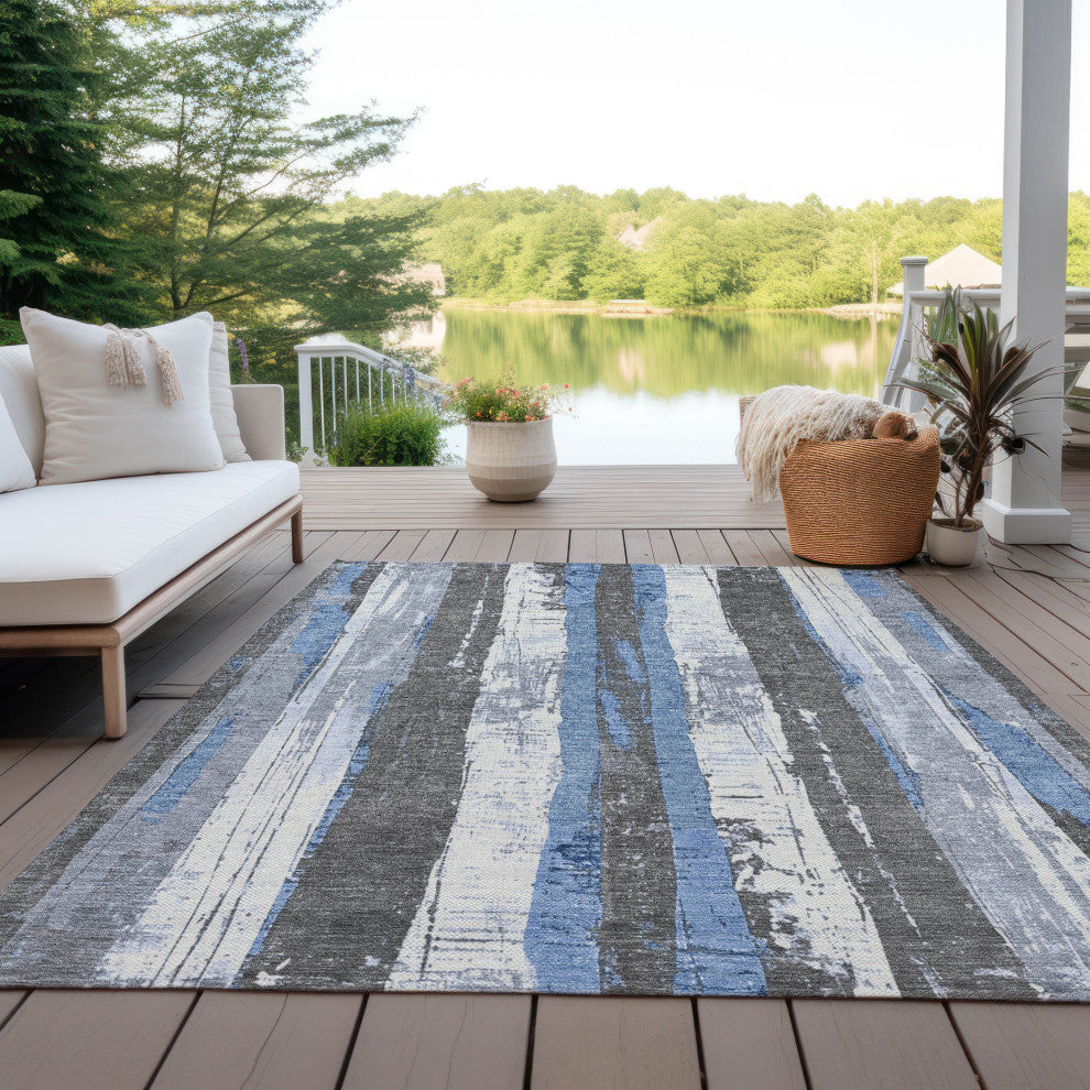 Machine Washable Indoor/Outdoor Chantille ACN1872 Denim 10' x 14' Rug