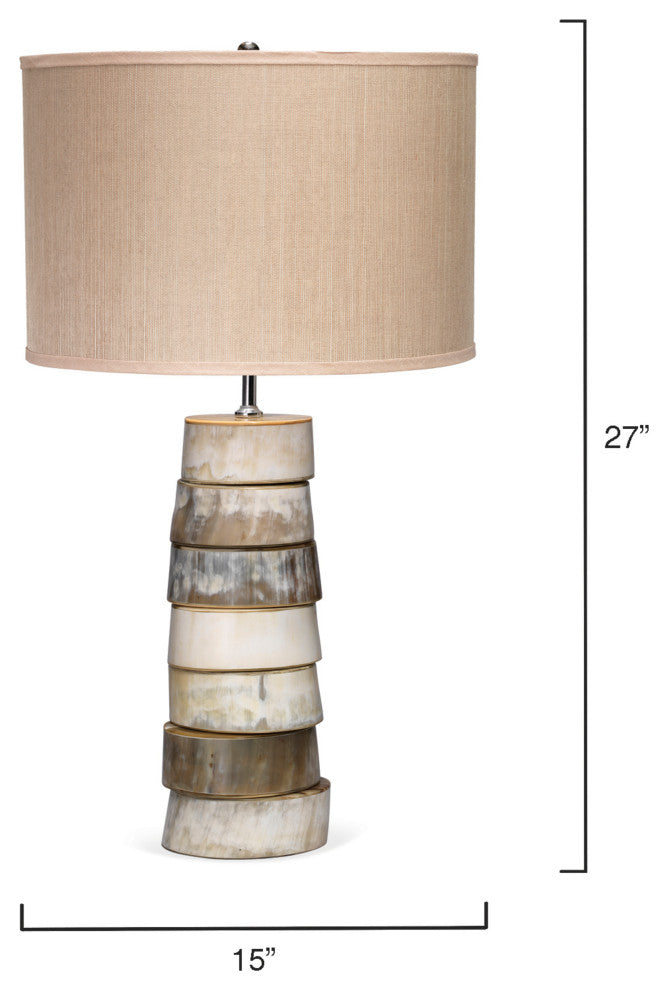 Stacked Horn Table Lamp, Horn With Medium Drum Shade, Elephant Hemp