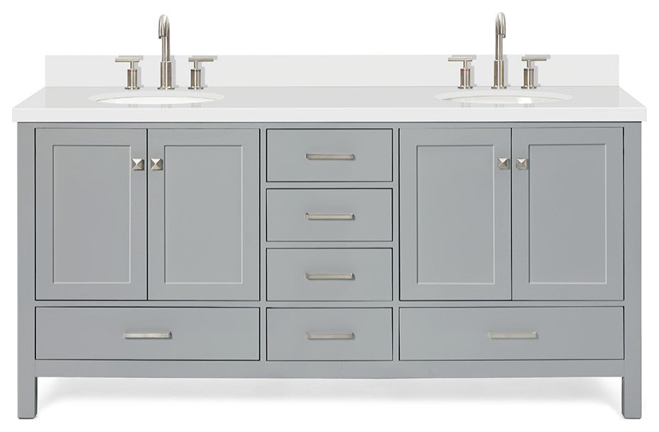 ARIEL Cambridge 73" Double Oval Sink Bathroom Vanity Grey with Quartz Top