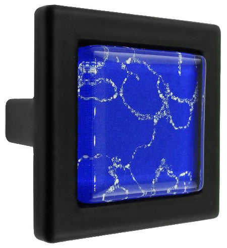 Hand Painted Abstract Silver Curls Crystal Glass Black Metal Square Manor Knob