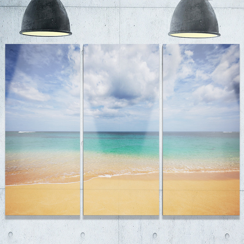 "Bright Seashore With Heavy Clouds" Beach Metal Wall Art, 3 Panels, 36"x28"
