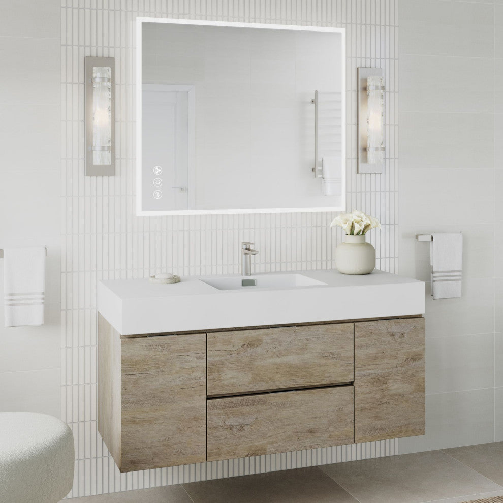 Boutique Bath Vanity, Natural Wood, 48", Single Sink, Wall Mount