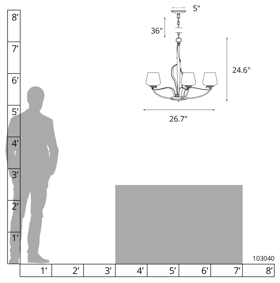 Flora 5 Arm Chandelier, Black, Clear Glass