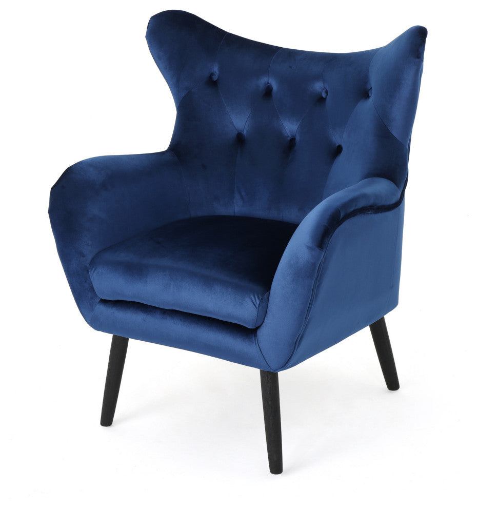 GDF Studio Ashton Mid Century New Velvet Armchair, Navy Blue