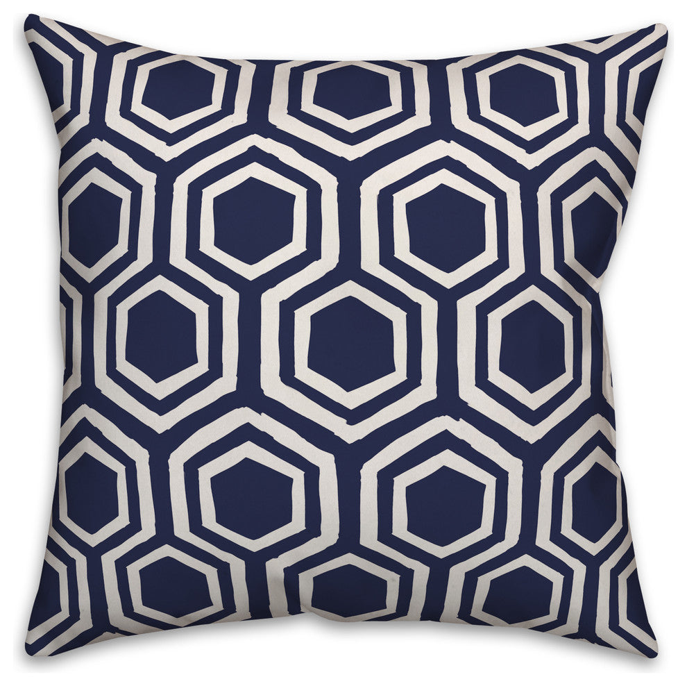 Navy and White Honeycomb 16x16 Throw Pillow
