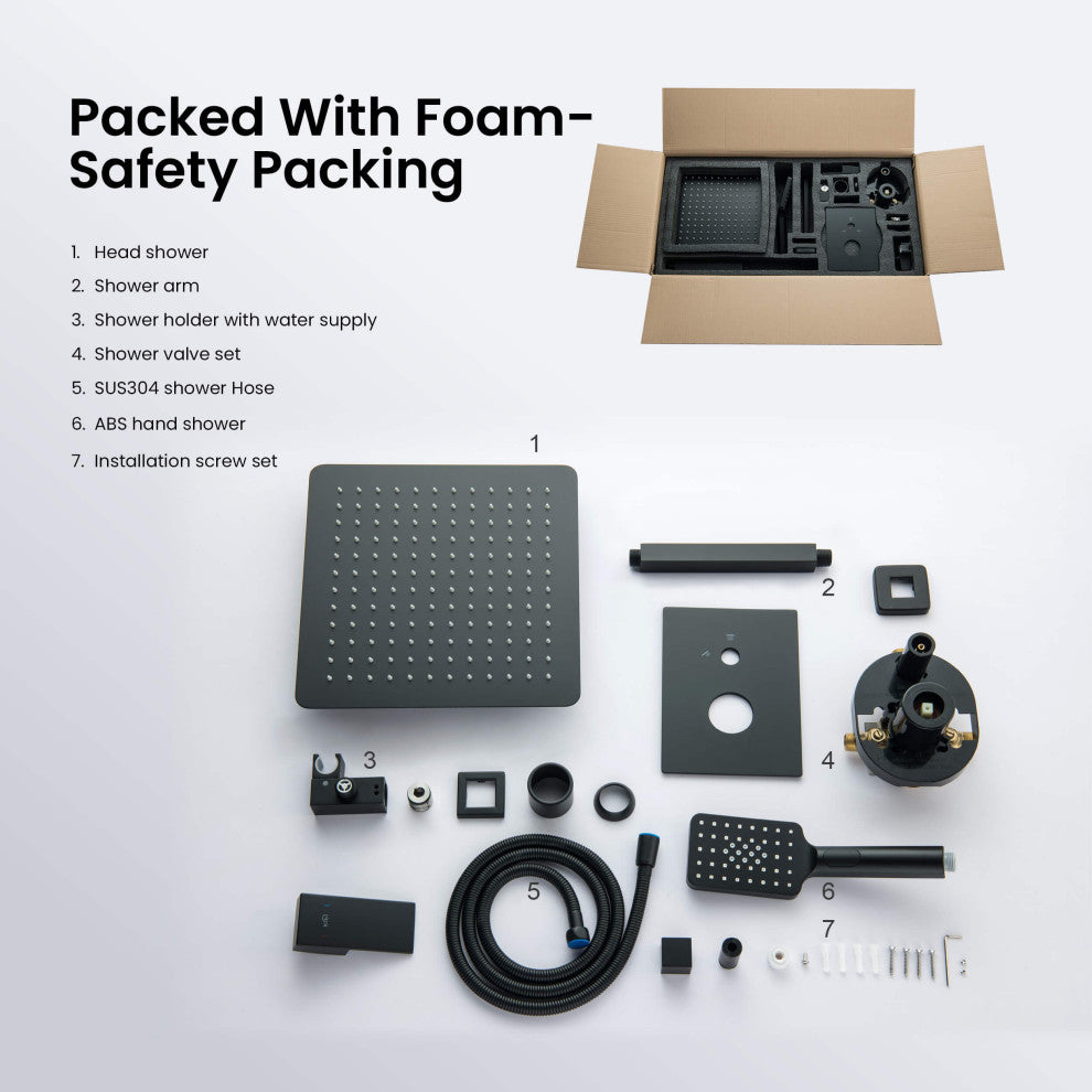 Ceiling Mounted 2-Function Shower System, Rough, Valve, Matte Black