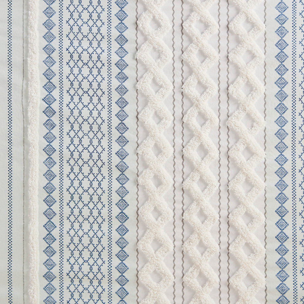 INK+IVY Imani Cotton Printed Shower Curtain With Chenille