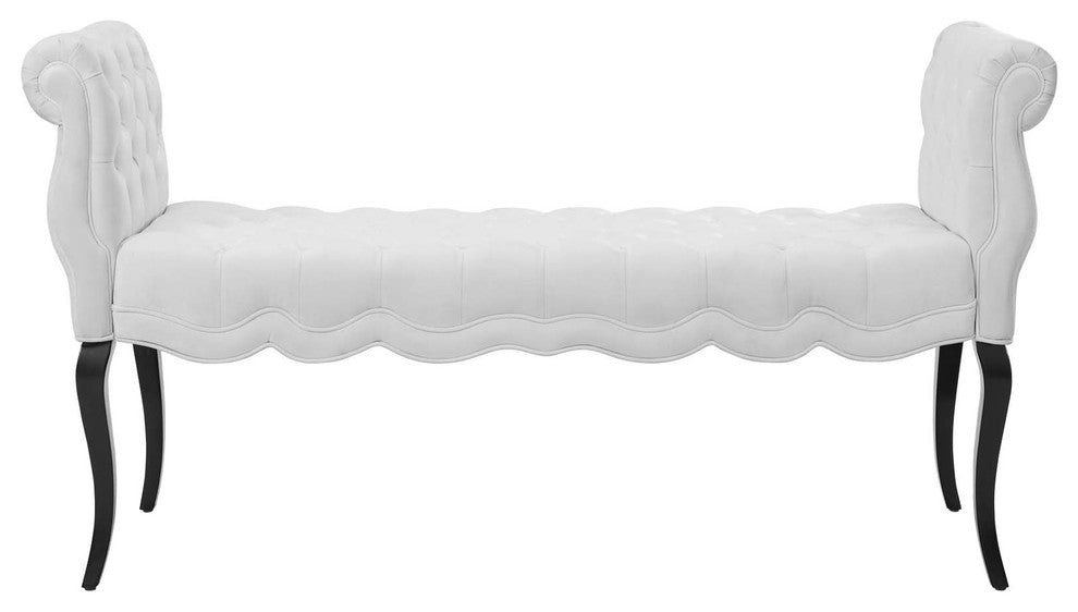 Modern Tufted Accent Chair Bench, Velvet White