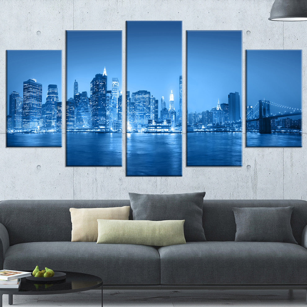 "Blue" Panorama of New York City" Canvas Print60"x32", 5-Panels