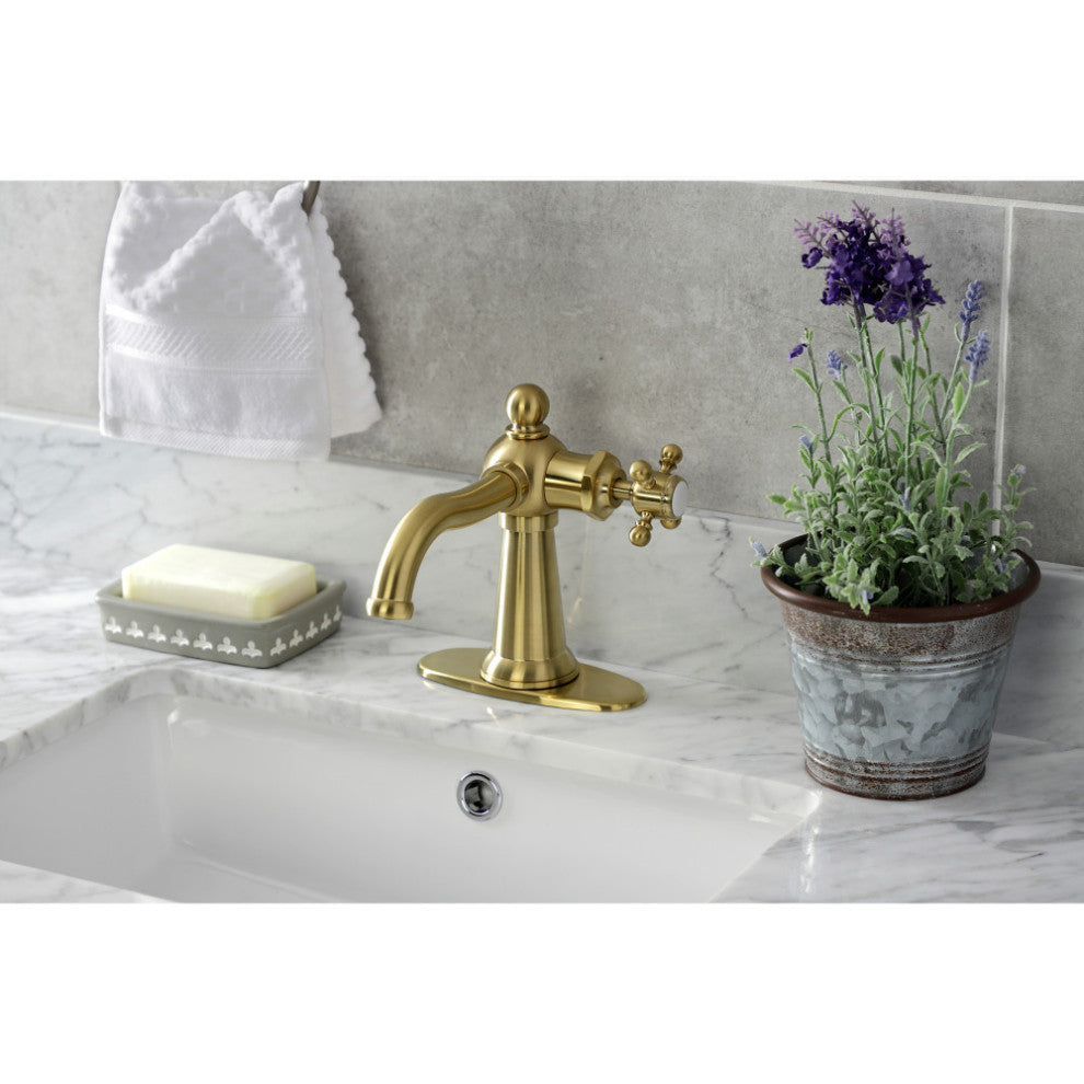 KSD154BXBB Single-Handle Bathroom Faucet With Push Pop-Up, Brushed Brass