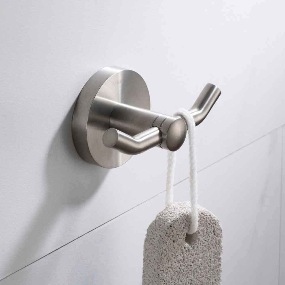 Elie Bathroom Robe and Towel Double Hook, Nickel