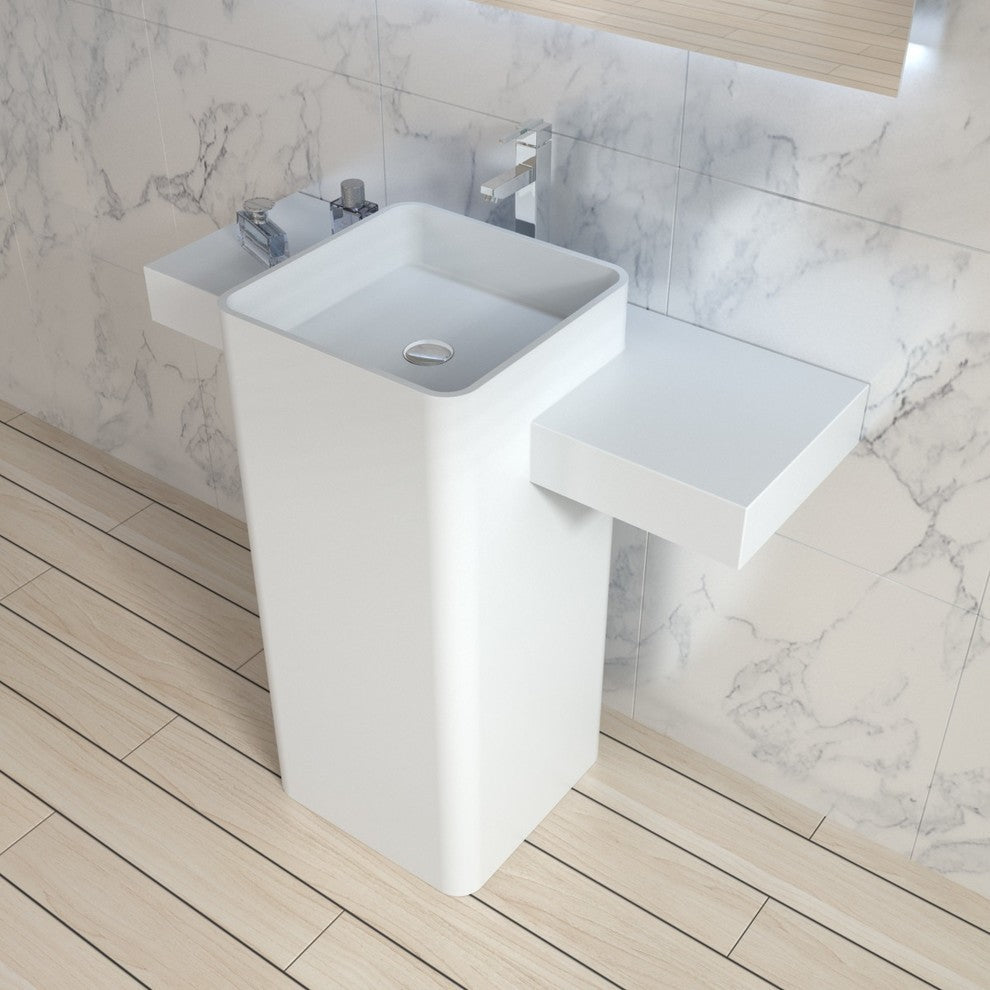 ADM Rectangular Freestanding Pedestal Sink, White, 40", Glossy White