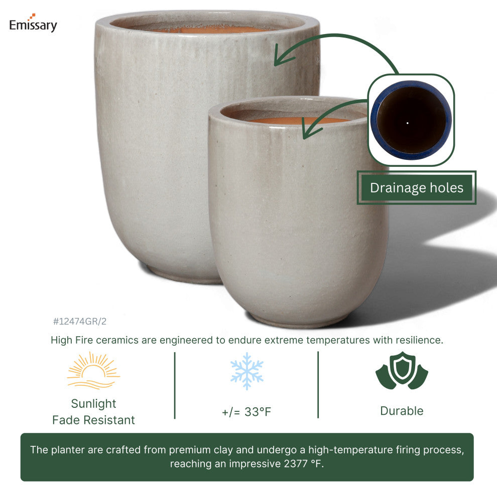 27" Round Gray Ceramic Planter