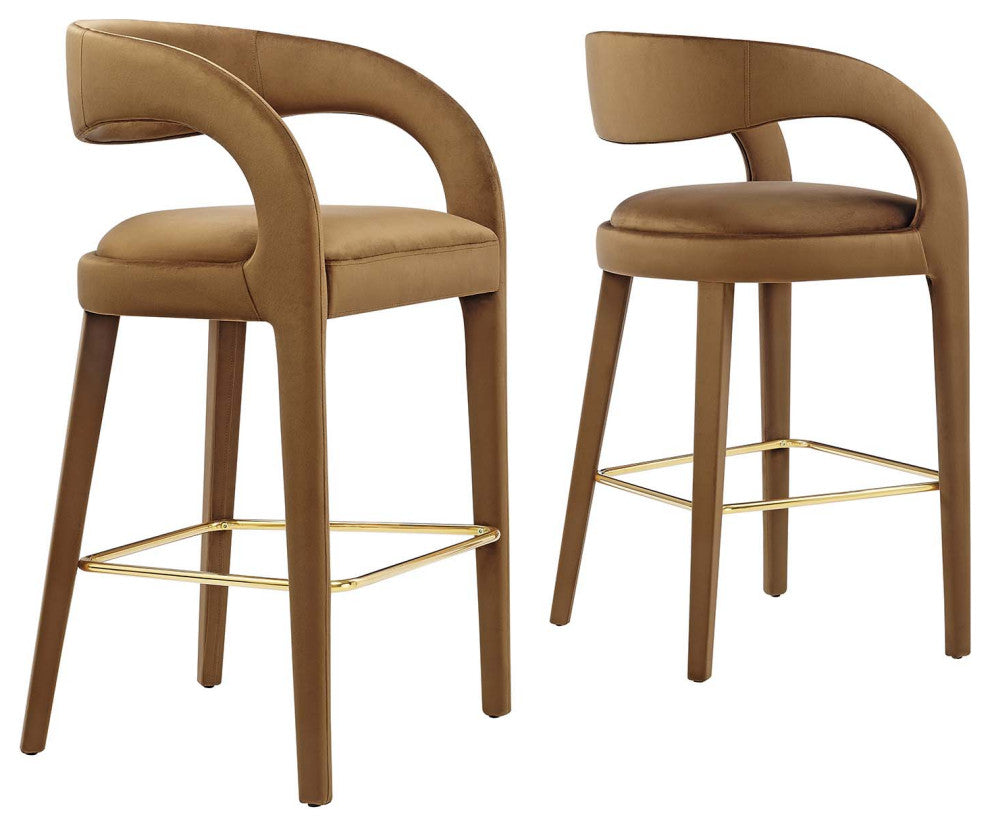Pinnacle Performance Velvet Bar Stool Set of 2, Brown Gold