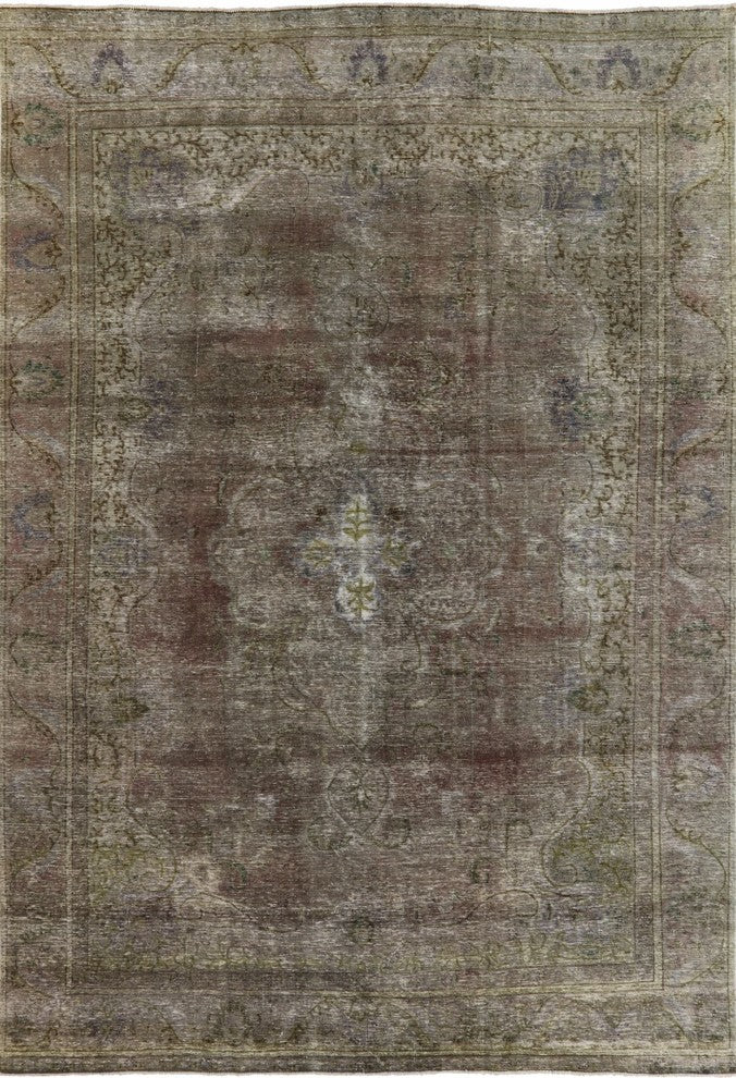 9'x13' Oriental Green Wash Overyded Hand Knotted Wool Floral Area Rug H8882
