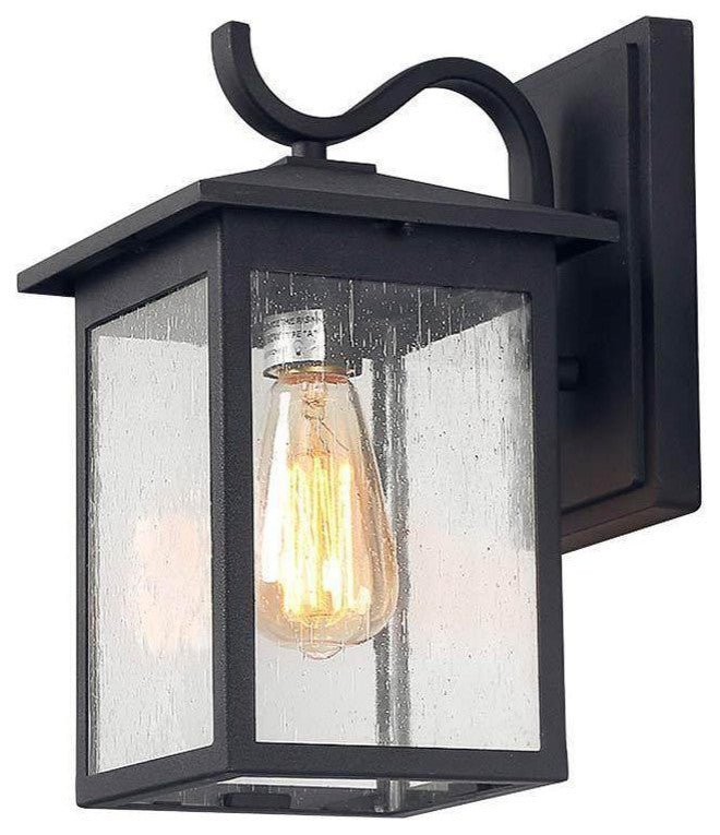 LNC 1-Light Trasitional Seeded Glass Matte Sand Black Square Outdoor Lighting