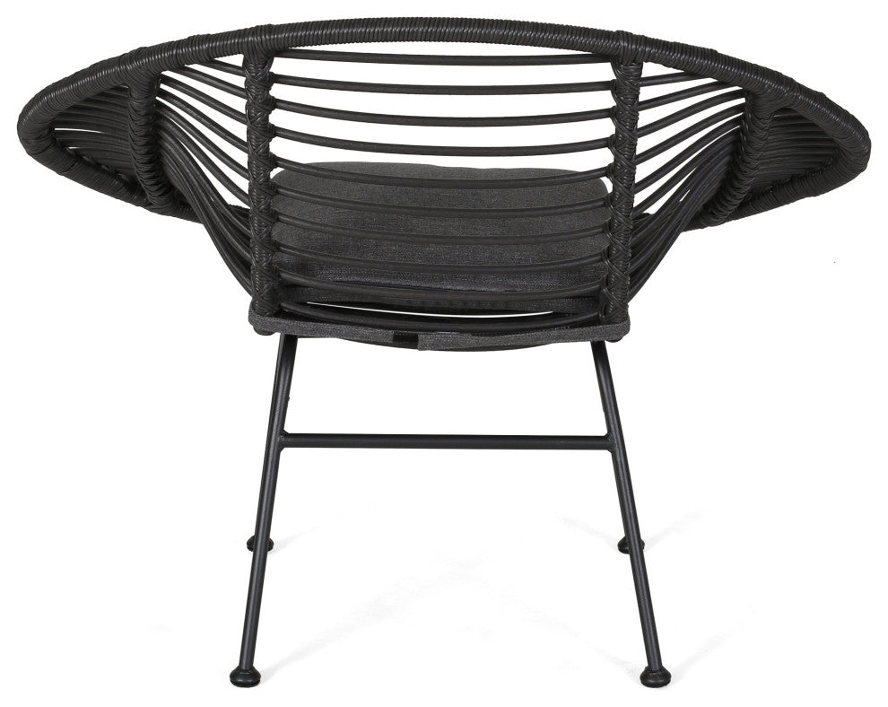 Aleah Indoor Woven Faux Rattan Chairs With Cushions, Set of 2, Gray, Dark Gray