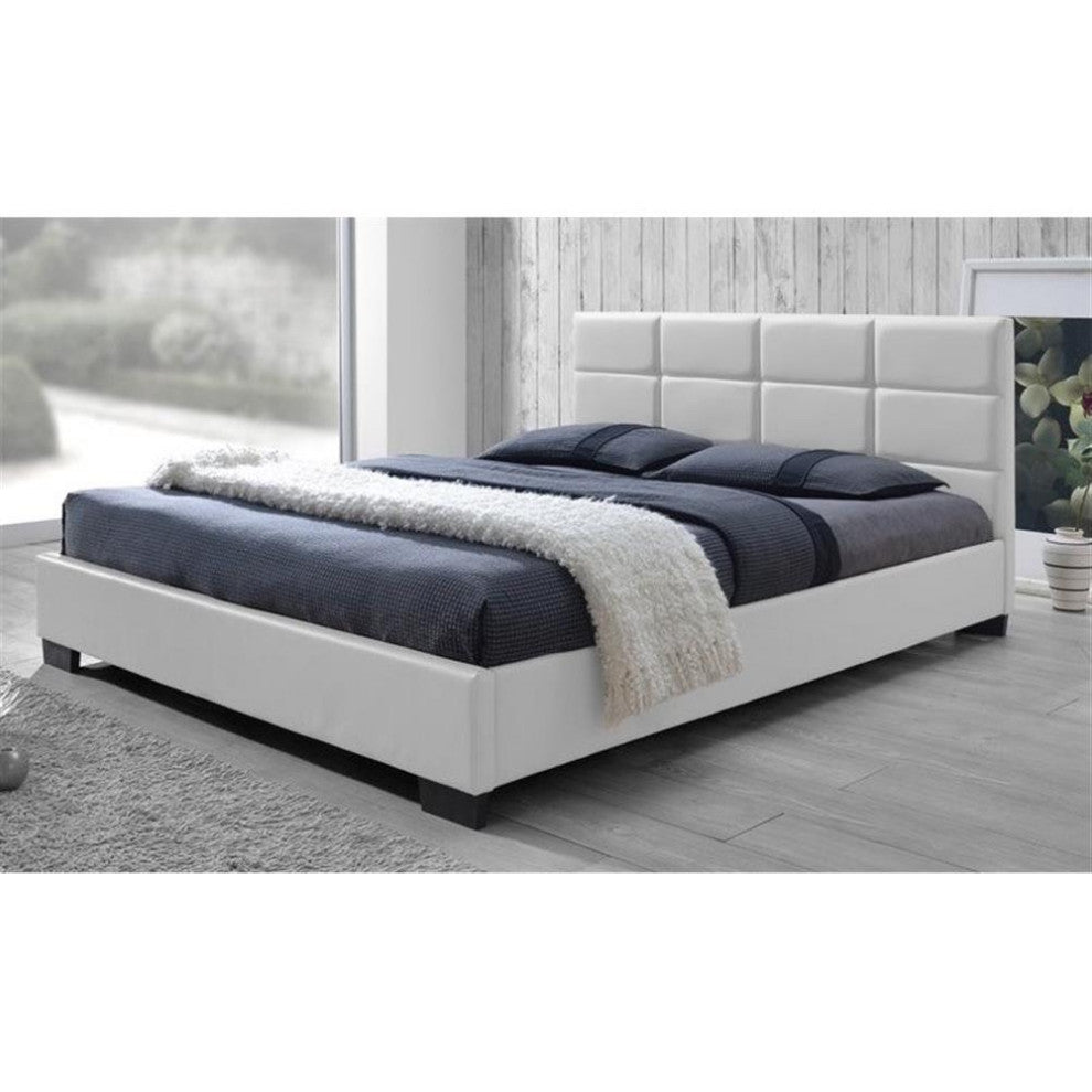 Vivaldi Leather Upholstered Queen Platform Bed in White