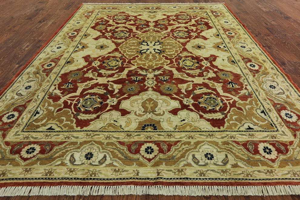 Oushak Peshawar Quality Brown Chobi Hand-Knotted Rug, 8'x10'