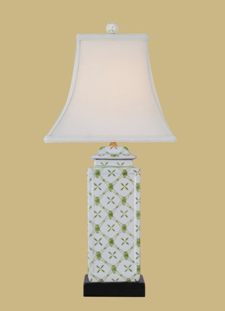 Bamboo Lattice Porcelain Jar Table Lamp, Green