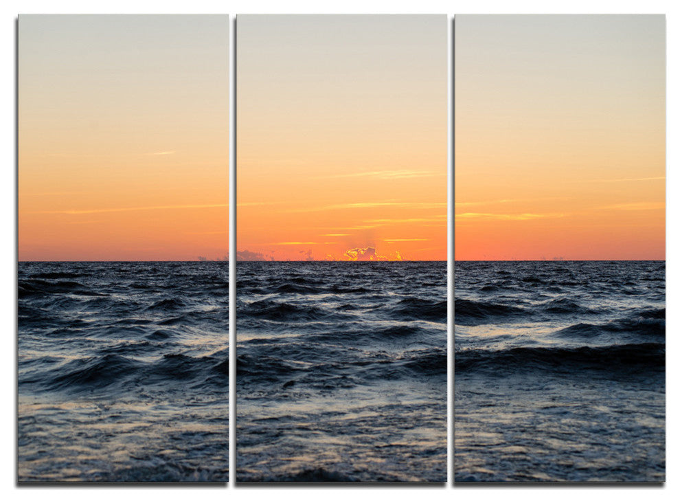 "Red Dramatic Sunset Over Beach" Metal Wall Art, 3 Panels, 36"x28"