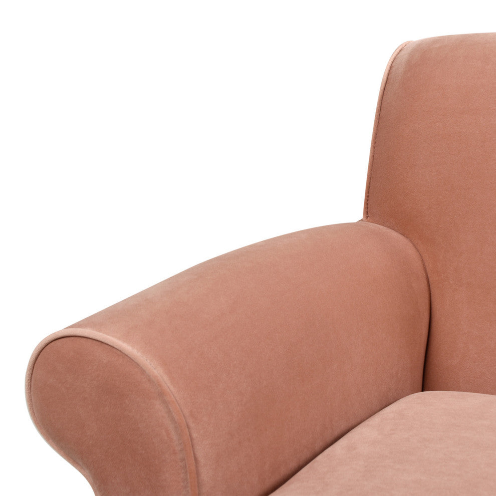 Alana 38" Lawson Accent Arm Chair, Metal Casters, Peach Orange Velvet