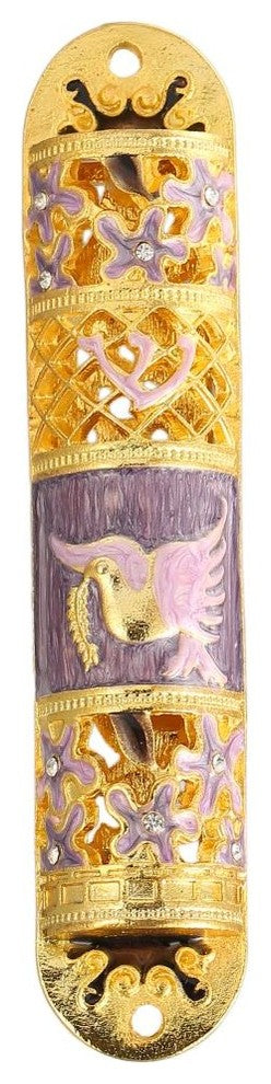 Hand Painted Enamel Mezuzah Embellished With a Floral Design With Gold Accents a