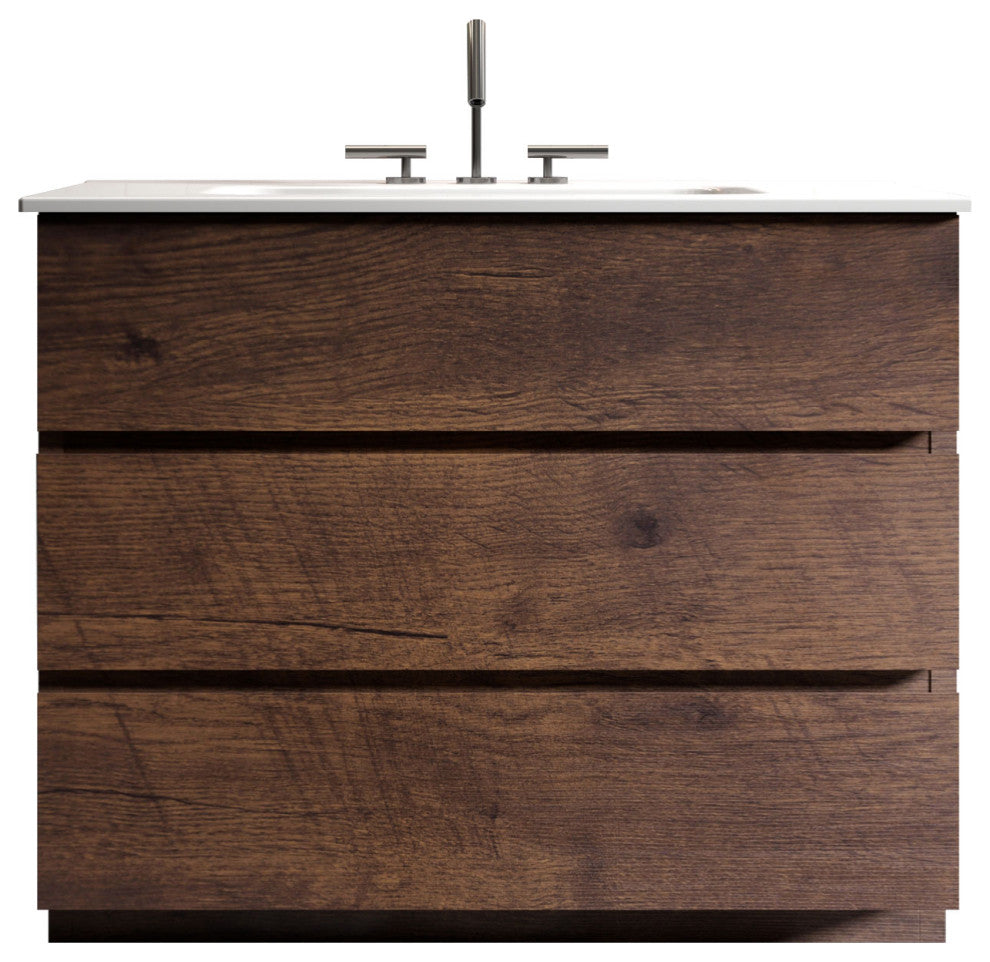 Freestanding Bathroom Vanity Set with White Ceramic Sink Basin, Walnut, 36"