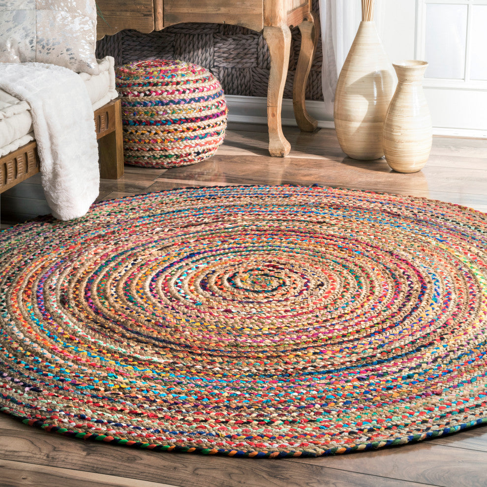 Nuloom Braided Tropical Spectrum Jute Area Rug, Multicolor 6'Round