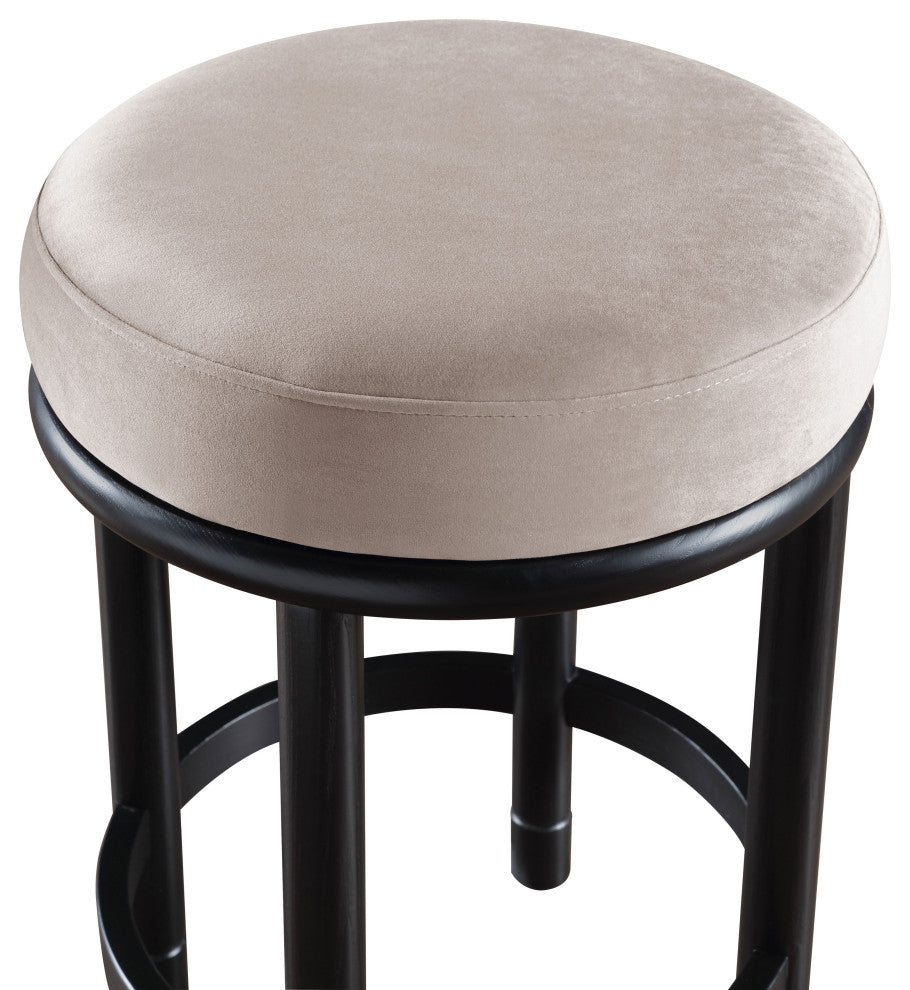 Monette Upholstered Bar and Counter Stool, Taupe, Velvet, Black Finish