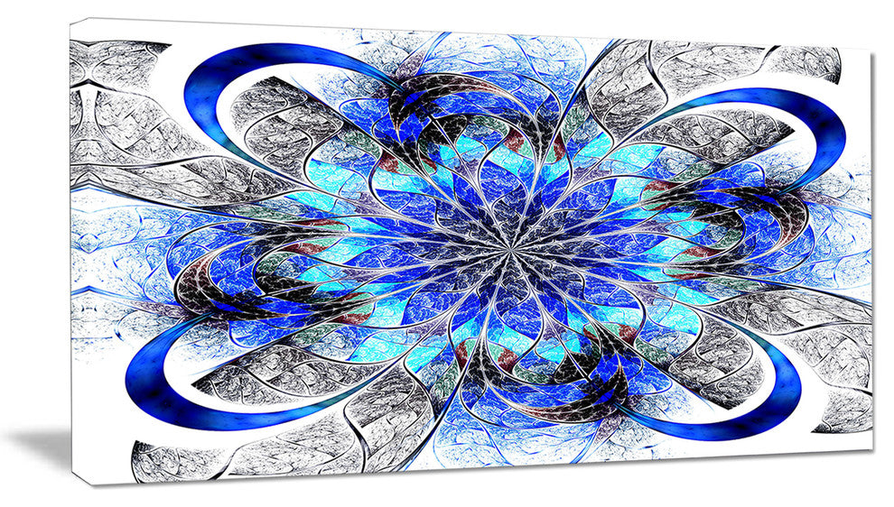 Symmetrical Blue Fractal Flower, Abstract Wall Art Canvas, 32x16