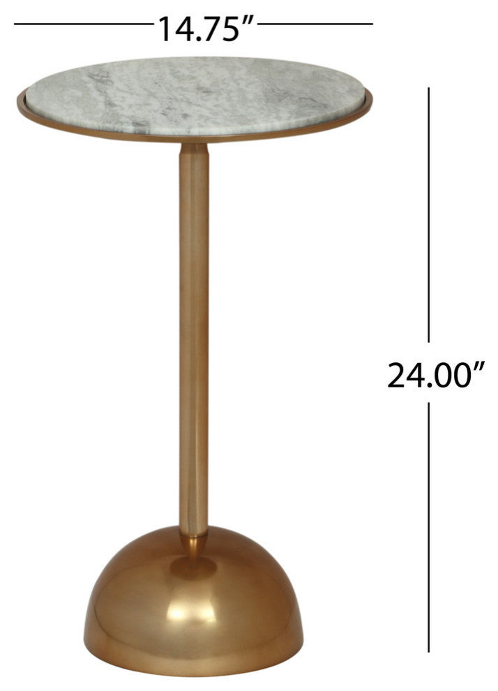 Metropolitan Modern Glam Handcrafted Aluminum Accent Table with Marble Table Top