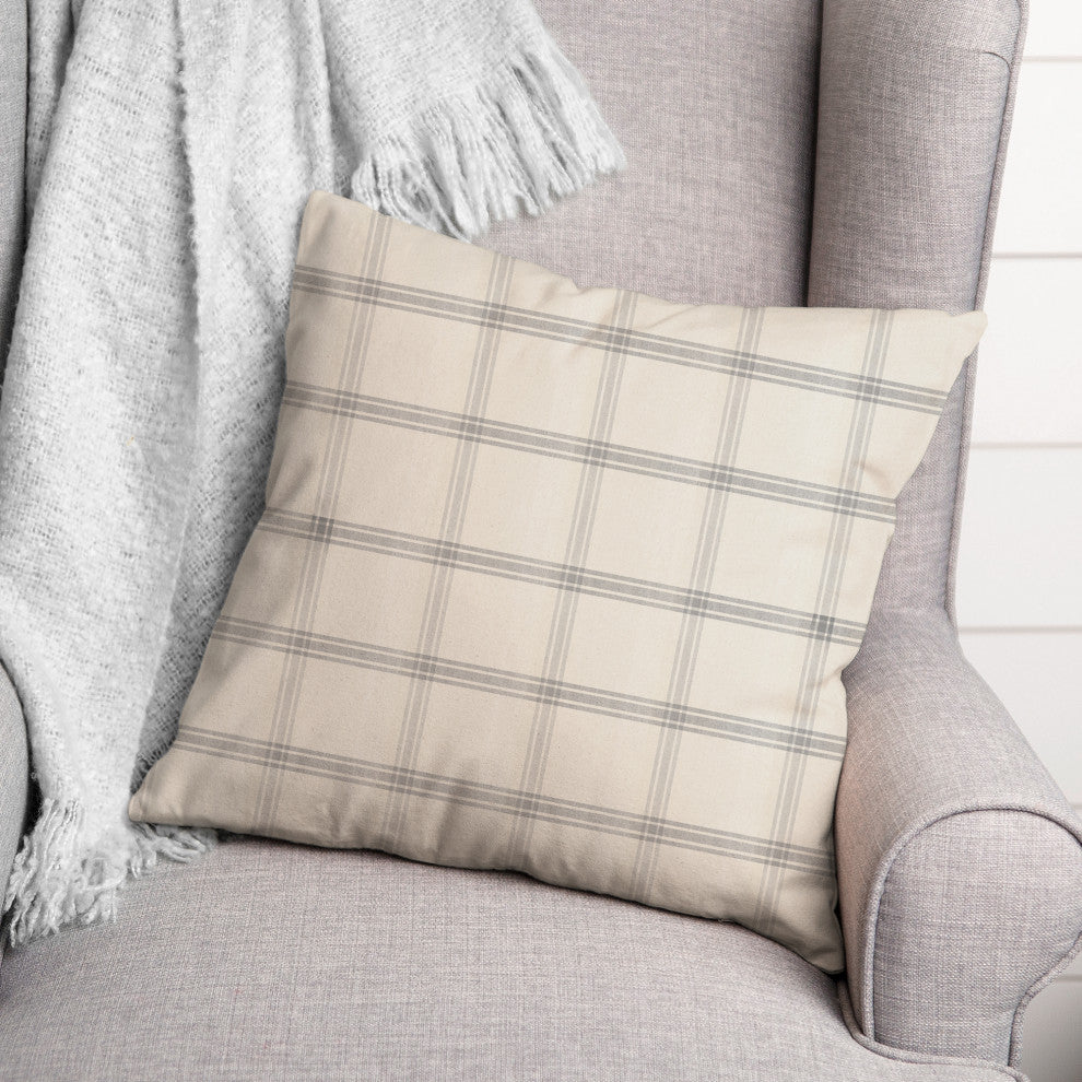 Gray Plaid Linen 18x18 Spun Poly Pillow