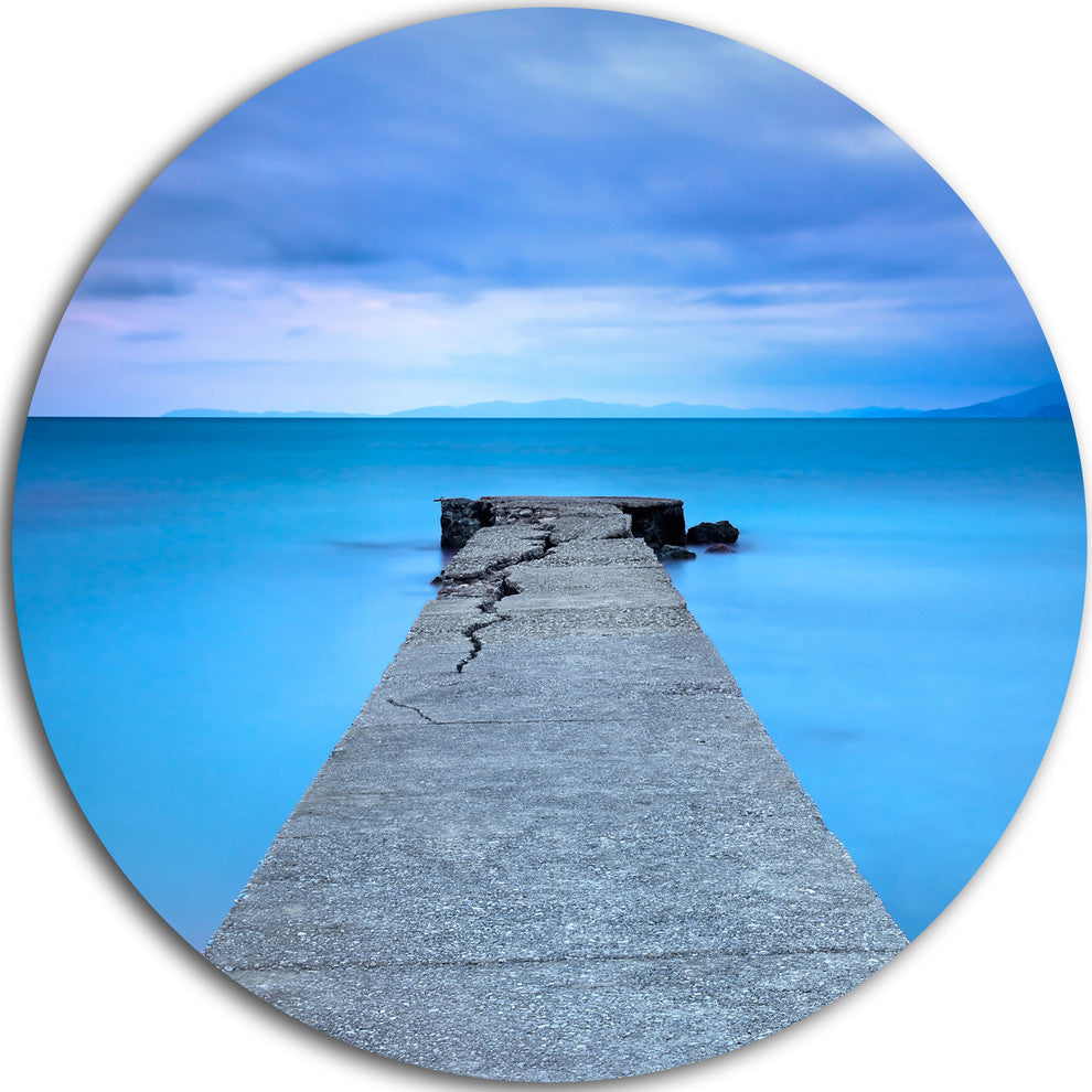 Broken Concrete Jetty, Seascape Photo Disc Metal Artwork, 11"