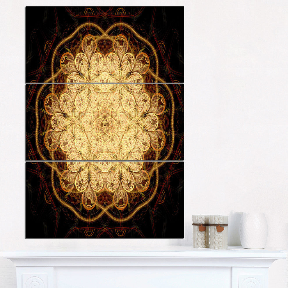 "Rounded Brown Fractal Flower" Metal Wall Art, 3 Panels, 28"x36"