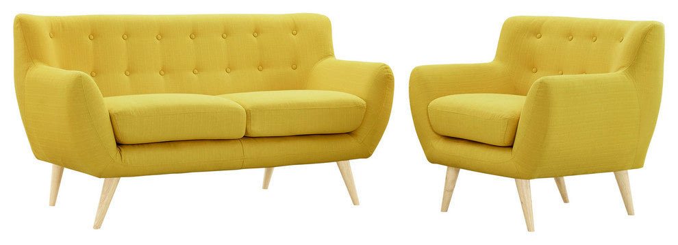 Modern Contemporary Living Room 2-Piece Set, Yellow, Fabric, Plywood